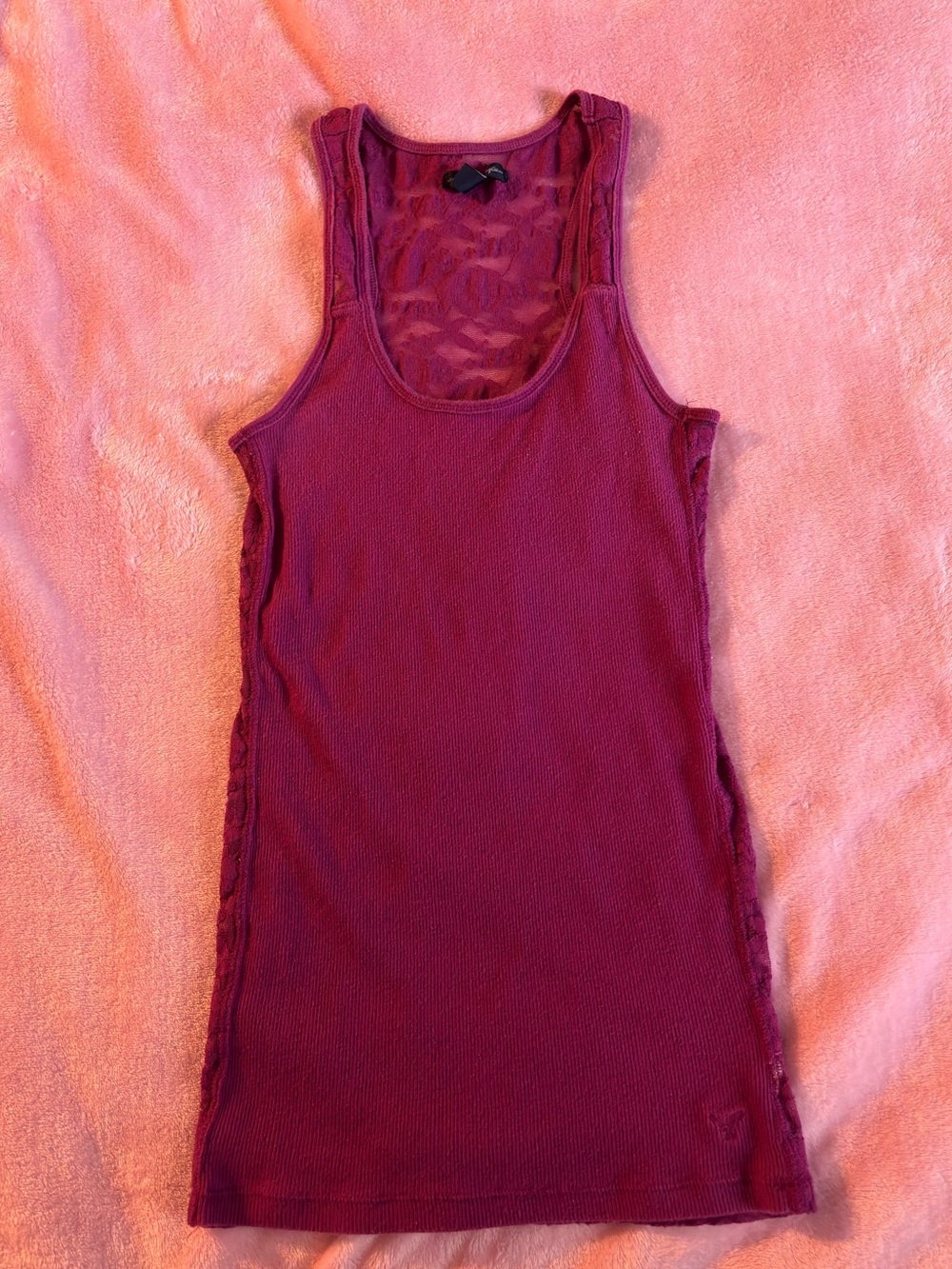 American Eagle Fuschia Pink Purple Floral Lace Ribbed Scoop Neck Tank Top Small